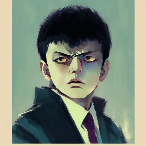 Image similar to portrait of mob psycho, shigeo kageyama painted by greg rutkowski, wlop