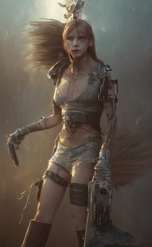 Image similar to a girl from final fantasy live action, mad max, evocative, mystical night, very very very very detailed, award winning, masterpiece digital painting by greg rutkowski, alex grey, artstation, 4 k wallpaper