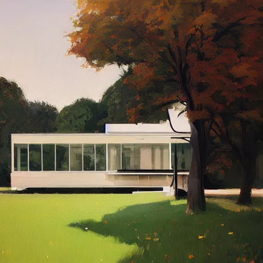 Prompt: farnsworth house painting by atey ghailan