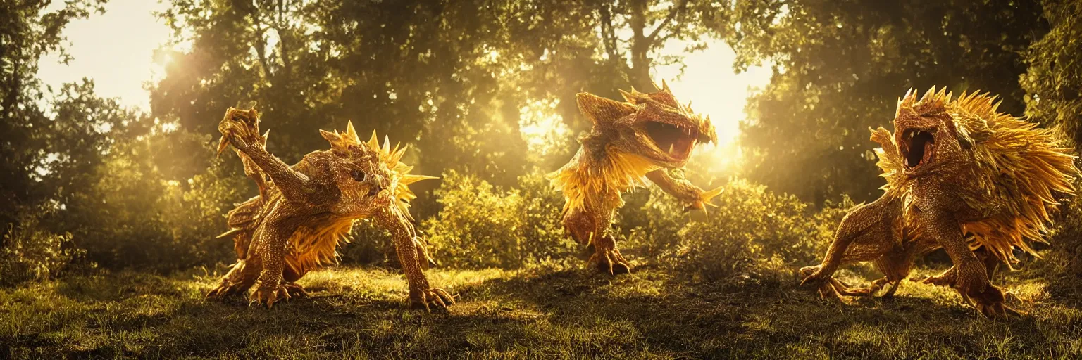 Image similar to photo of real life pokemons, creepy!!!, scaly!!!, gritty!!!, menacing!!!, evil, ultra realistic, gritty, golden hour, volumetric lighting, sharp focus