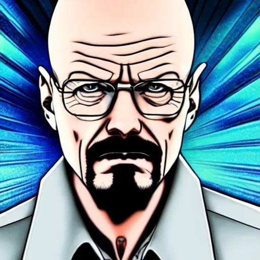 Image similar to walter white in jojos bizarre adventure, 4 k, hyper realistic, anime style, illustration