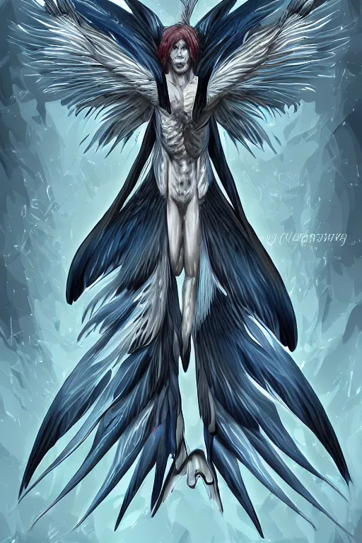 Image similar to a male harpy, symmetrical, highly detailed, digital art, sharp focus, trending on art station, anime art style