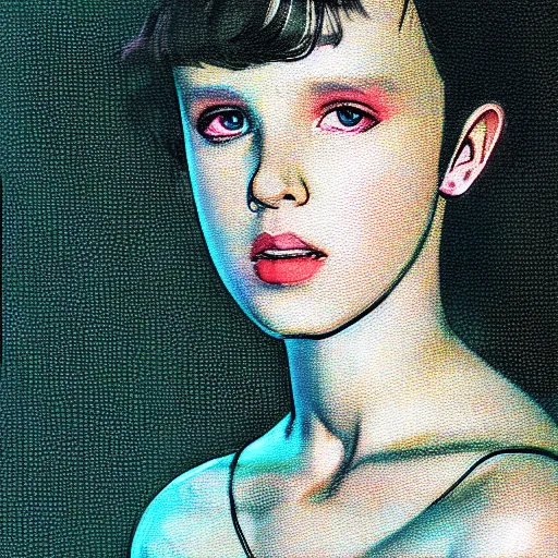 Image similar to Neon Millie Bobby Brown by Yoji Shinkawa