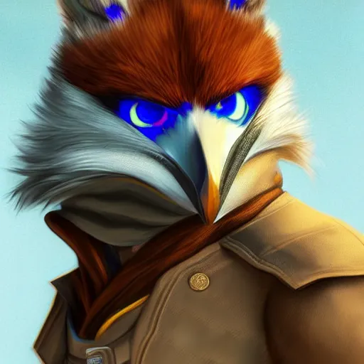 Prompt: a professional portrait of Falco Lombardi, intricate, elegant, digital painting, concept art, smooth, sharp focus, illustration, from Starfox