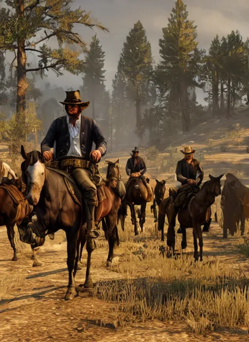 Image similar to a still from Red Dead Redemption 3 where every character is an animal