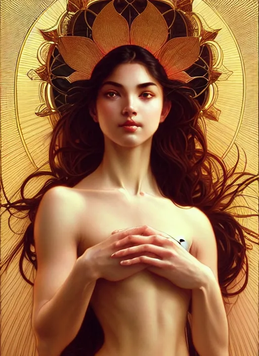 Image similar to perfectly detailed lotus!!! blessed by nature with ever - increasing physical mental perfection, symmetrical! intricate, sensual features, highly detailed, biblical divine holy perfection!! digital painting, artstation, concept art, smooth, sharp focus, illustration, art by artgerm and greg rutkowski and alphonse mucha