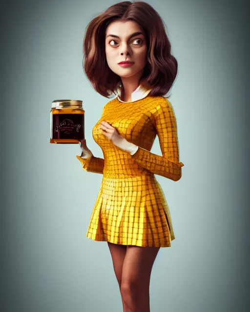 Image similar to beautiful mr bean as honey, made of honey, wearing honey - themed miniskirt, award winning creature portrait photography, extremely detailed, artstation, 8 k, sensual lighting, incredible art, wlop, artgerm, backlit, rim lighting, hi - fructose