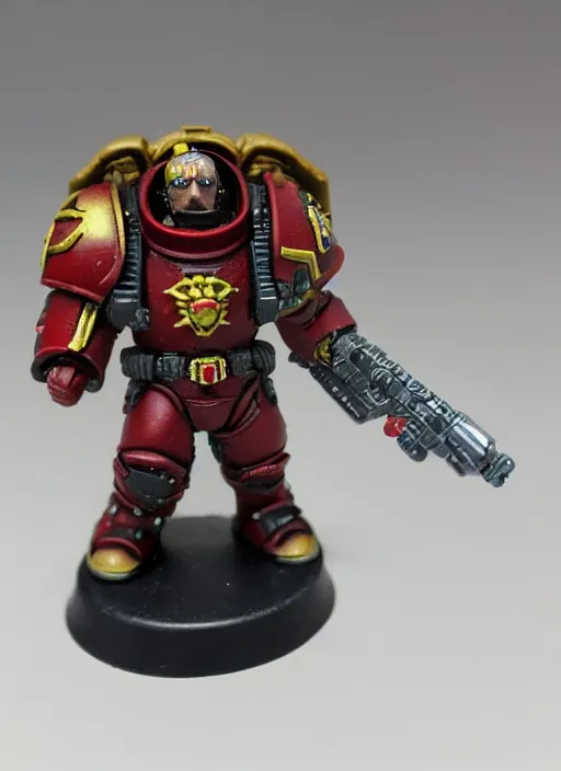 Image similar to 8 0 mm resin detailed miniature of warhammer 4 0 k elon musk space marine, product introduction photos, 4 k, full body,