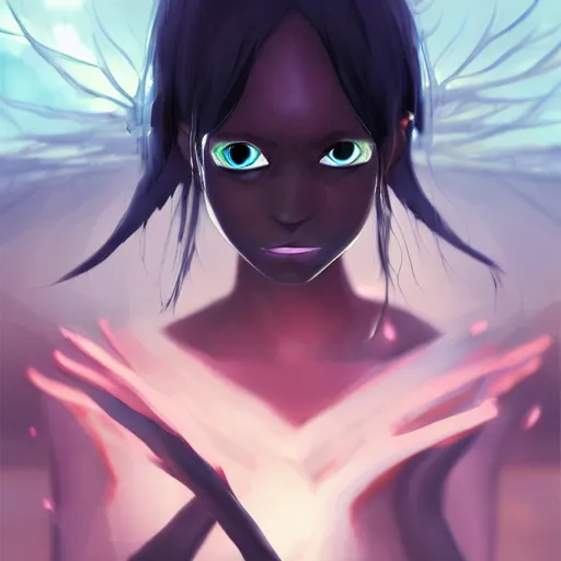 Image similar to a bug demon with one eye, black skin, highly detailed, digital painting, artstation, matte, by makoto shinkai, animation style
