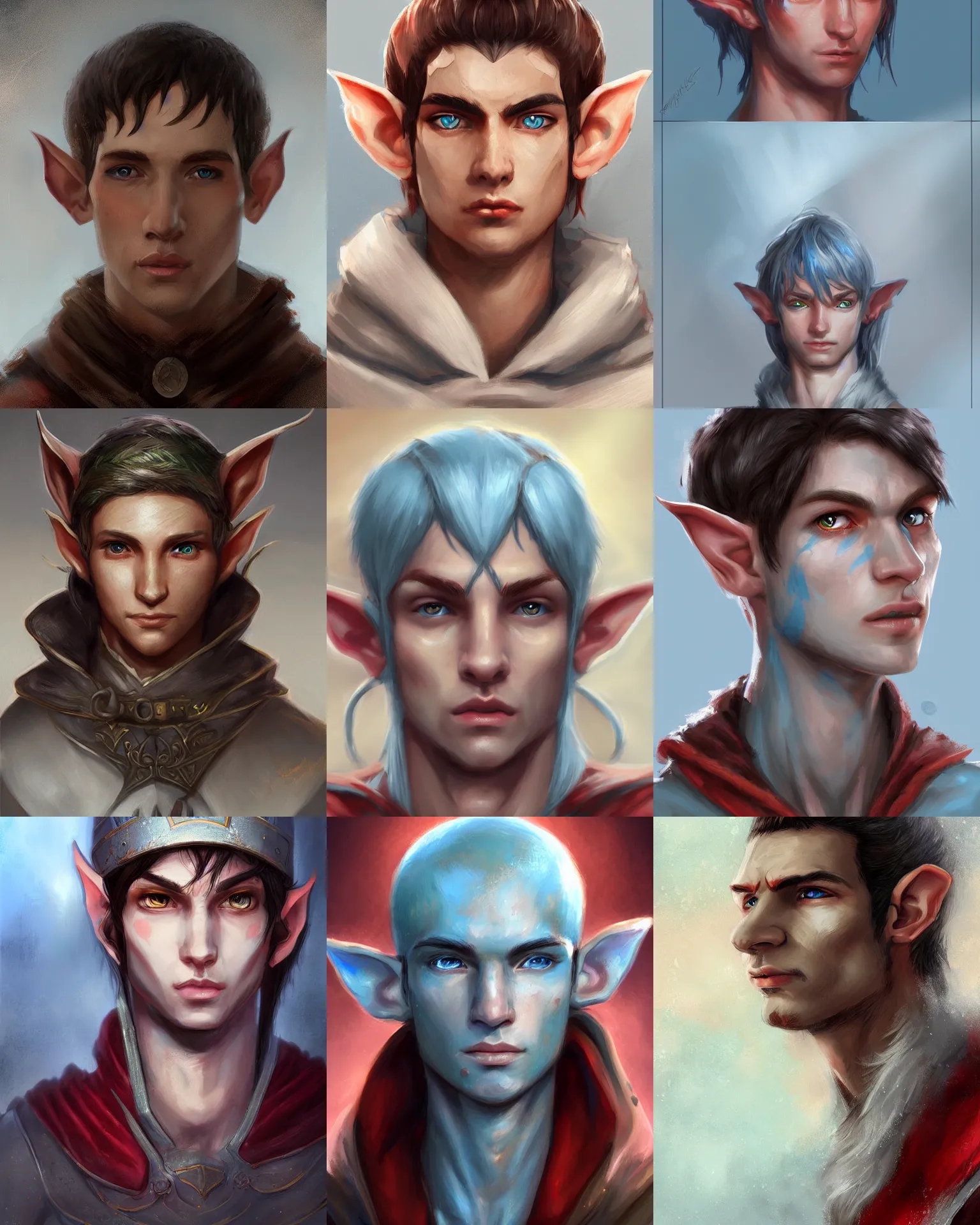 Prompt: Portrait of an elf, he is about 20 years old, light blue skin, red eyes, attractive, command presence, weathered face, highly detailed portrait, digital painting, ArtStation, concept art, smooth, sharp focus illustration, ArtStation HQ