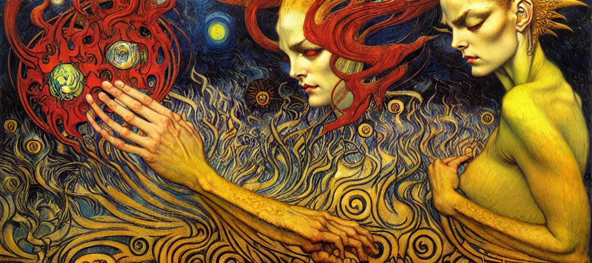 Image similar to Divine Chaos Engine by Karol Bak, Jean Delville, William Blake, Gustav Klimt, and Vincent Van Gogh, symbolist, visionary