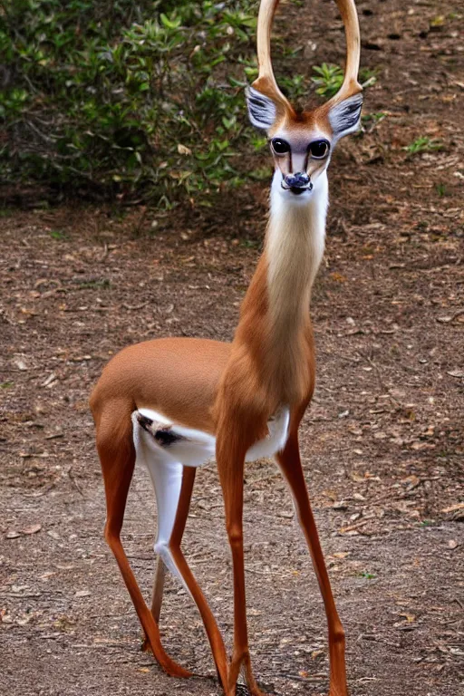 Prompt: an anthropomorphic deer gerenuk hybrid, fursuit, cosplay, 4 k photography, 2 0 2 2