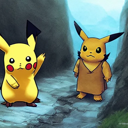 Prompt: pikachu meet frodo