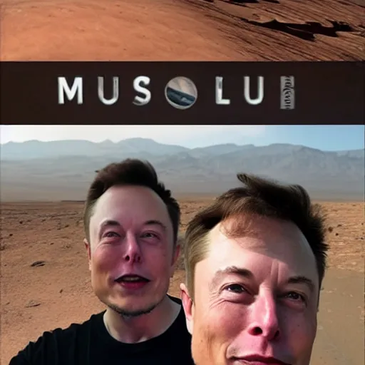 Image similar to Elon musk selfie and show his futuristic house on mars