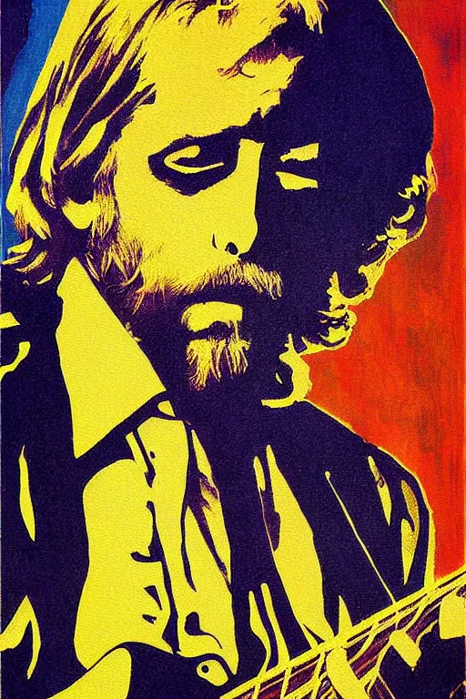 Prompt: Poster artwork, painting of Duane Allman by Bob Dylan