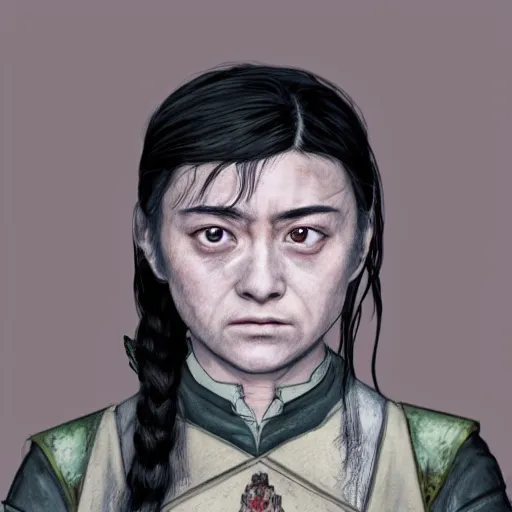 Image similar to Frontal portrait of a barbed arya stark as a chinese girl