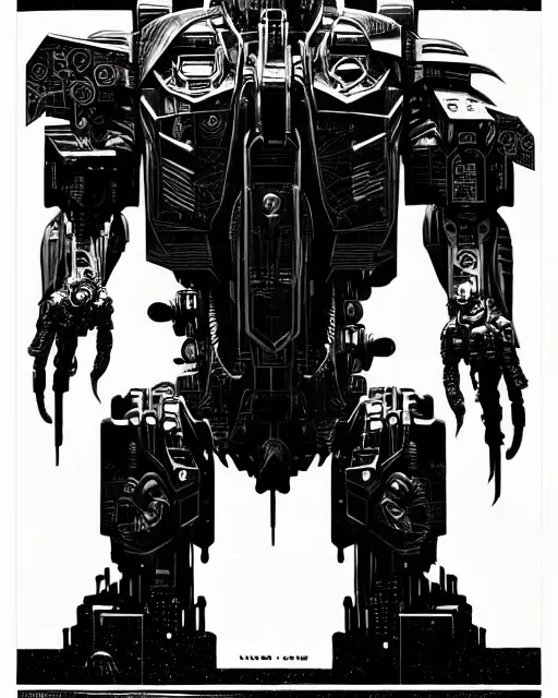 Prompt: a cyberpunk mech cyborg t - rex dinosaur, transformer, high details, symmetry, bold line art, by vincent di fate and joe fenton, inking, etching, screen print, masterpiece, trending on artstation, sharp, high contrast, hyper - detailed,, hd, 4 k, 8 k