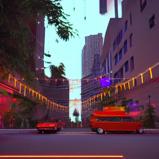 Prompt: Downtown Mexico, string lights, colorful lighting, night, unreal engine 5 tech demo, octane render, by Tooth Wu, by 'Frank Lloyd Wright