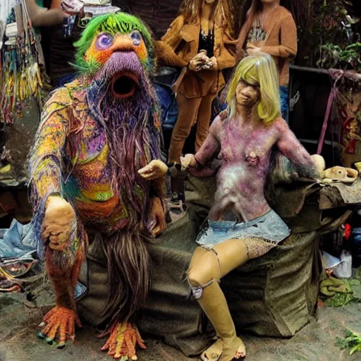 Image similar to hippies on another planet, jim henson creature shop, realistic