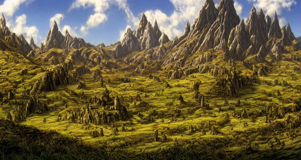Image similar to Masterfully drawn mspaint art piece of middle-earth by James Gurney. Amazing beautiful incredible wow awe-inspiring fantastic masterpiece gorgeous fascinating glorious great.