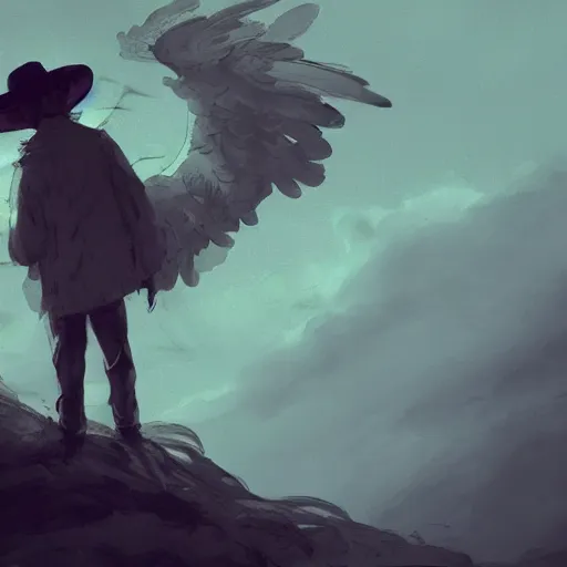 Image similar to snufkin with angel wings, heaven, digital illustration portrait design, by android jones and greg rutkowski, retrowave color scheme, detailed, cinematic lighting, wide angle action dynamic portrait