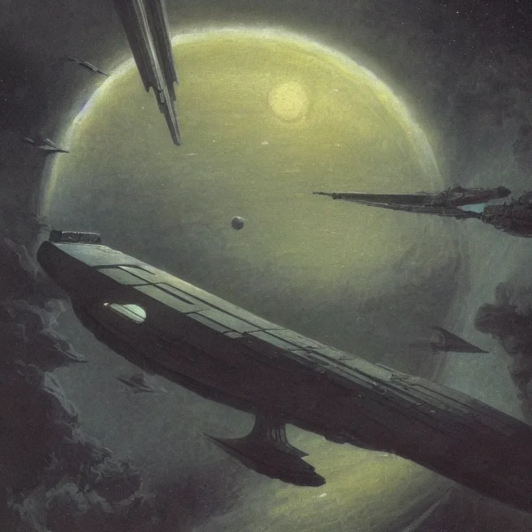 Image similar to a spaceship in low atmosphere, concept art, by carl gustav carus, by john harris