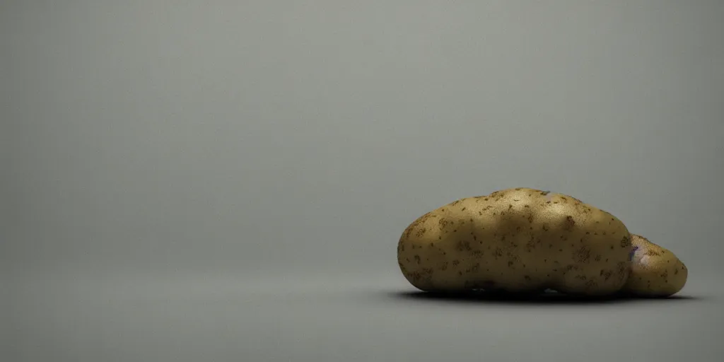 Prompt: potato, dark cinematic, volumetric, realistic, 3d render, Realistic Render, Cinematic lighting, Volumetric lighting, atmospheric, cinematic, unreal engine, unreal engine render, octane render, HD, photorealism, hyper realistic, photo, 8K, in the style of Chris Cunnigham, by Wes Anderson