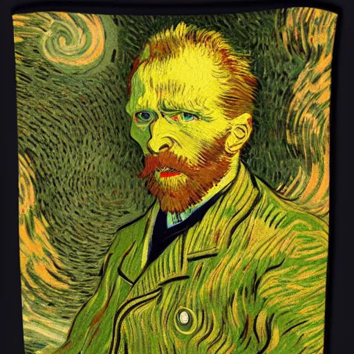 Image similar to A horrendous necktie depicting horrors beyond comprehension, Van Gogh, 8k, volumetric surroundings, pathos