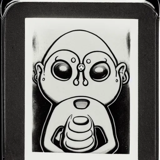 Prompt: a black and white polaroid photo of [ a homunculus with a nose for a head and a chubby body ], by robert crumb, by jim henson, by gary baseman, high contrast, soft lighting, surreal, film photography