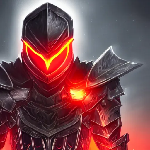 Image similar to a highly detailed character portrait of a man wearing a epic shadow armor with glowing red eyes