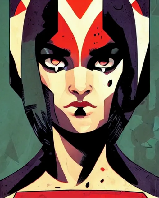 Image similar to mike mignola and sandra chevrier comic cover art, full body cute young lady, symmetrical eyes, bangs, rim lighting, vivid colors