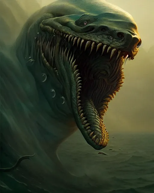 Image similar to anthropomorphic sea monster | | terrifying, realistic shaded, fine details, realistic shaded lighting poster by greg rutkowski, diego gisbert llorens, magali villeneuve, artgerm, jeremy lipkin and rob rey