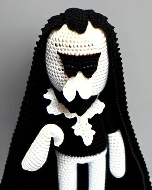 Prompt: dracula, dracula has crochet nose, dark atmosphere, black and white