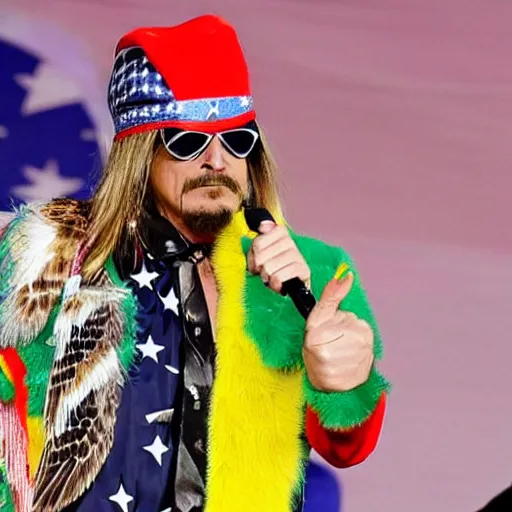 Prompt: Kid Rock wearing an eagle costume supplexing President Biden dressed like the Ultimate Warrior