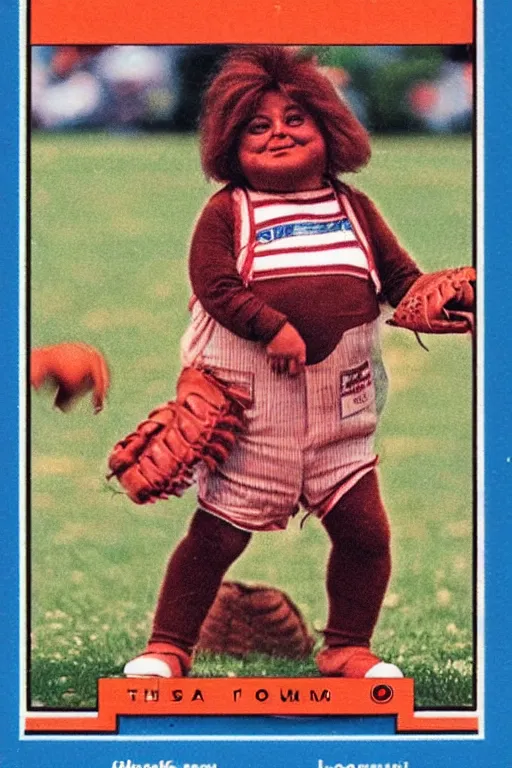 Image similar to 1 9 8 0 s baseball card of an oompa loompa