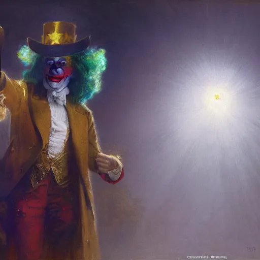 Prompt: uncle sam as a clown, radiant light, caustics, heroic, bright iridescent light, by gaston bussiere, bayard wu, greg rutkowski, maxim verehin