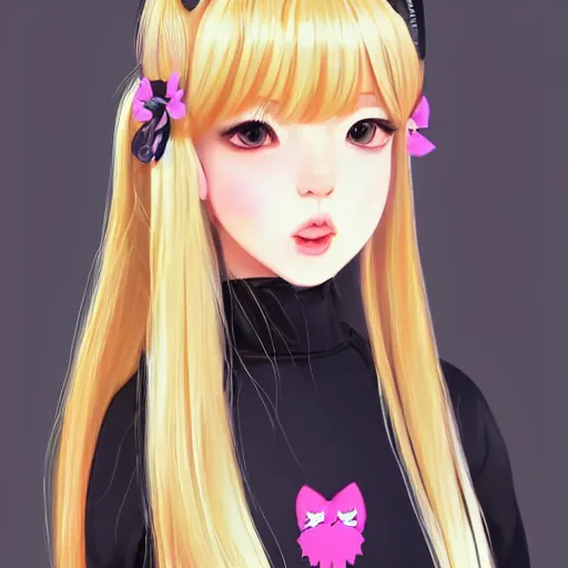 Image similar to realistic beautiful gorgeous natural cute Blackpink Lalisa Manoban blonde hair cute fur blonde cat ears in maid dress outfit golden eyes artwork drawn full HD 4K highest quality in artstyle by professional artists WLOP, Taejune Kim, Guweiz, ArtGerm on Artstation Pixiv