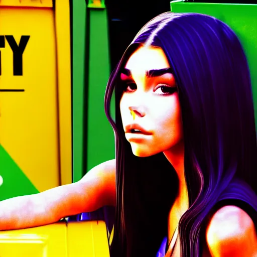 Image similar to madison beer in a dumpster dirty, coherent, 4 k, render, unity render, wallpaper, paparazzi photo