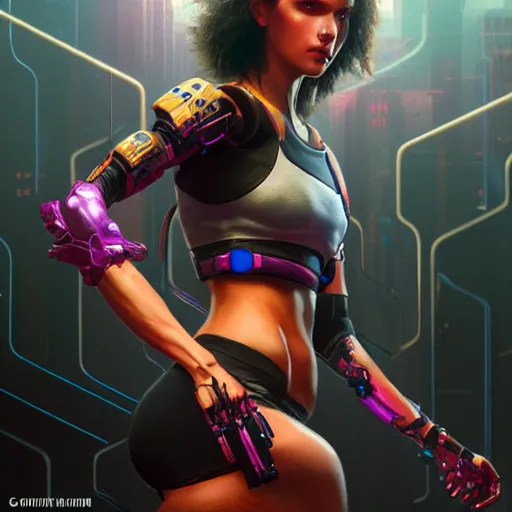 Image similar to an athletic humanoid girl, cyberpunk 2070, synthwave, highly detailed, digital painting, artstation, concept art, sharp focus, illustration, art by artgerm and greg rutkowski and alphonse mucha