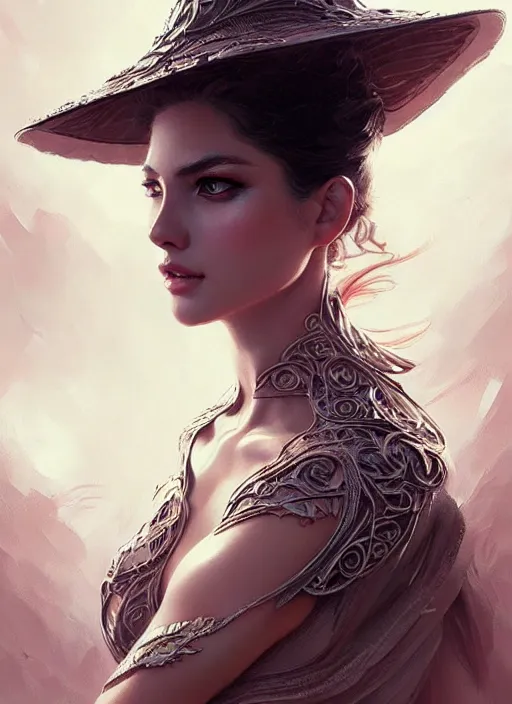 Image similar to portrait of female in wearable art, intricate details, elegant, highly detailed, digital photography, artstation, glamor pose, concept art, smooth, sharp focus, art by artgerm and greg rutkowski