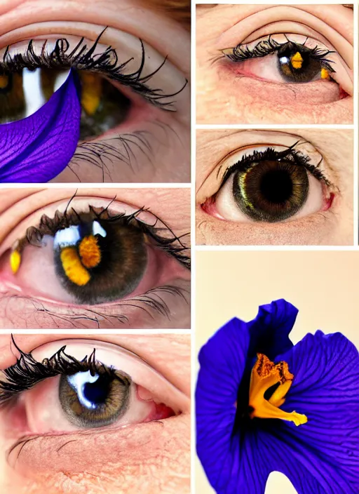 Image similar to montage, macro human iris!, happy smiling, centered thin ring iris, detailed textures, eyelashes, advanced art, art styles mix, from wikipedia, wet eye relections, hd macro photograph, montage