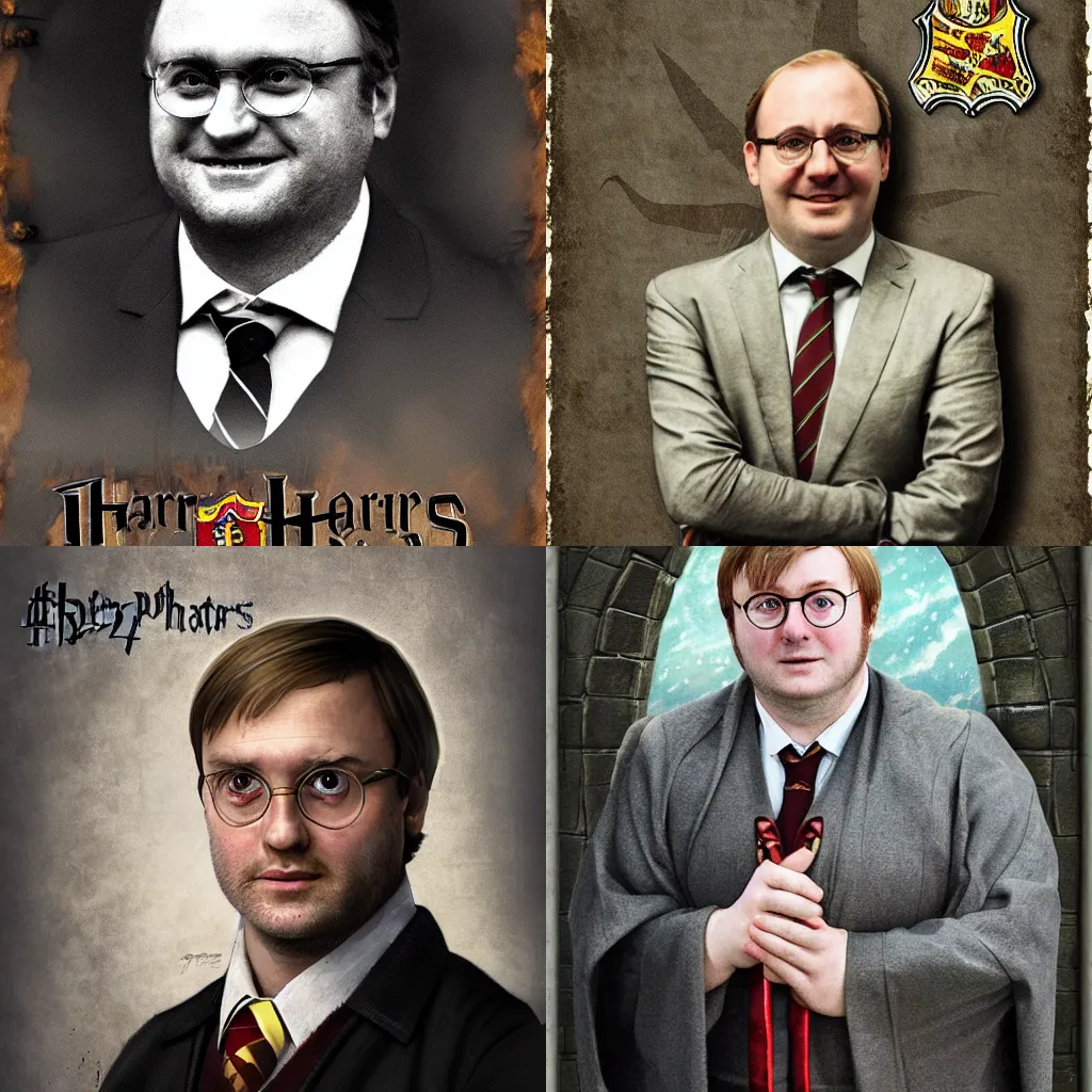 Prompt: portrait of Francois Holland in Harry Potter style, background Hogwarts
