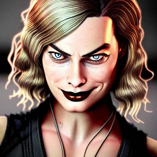 Image similar to margot robbie portrait, borderlands, tales from the borderlands, the wolf among us, comic, cinematic lighting, studio quality, 8 k