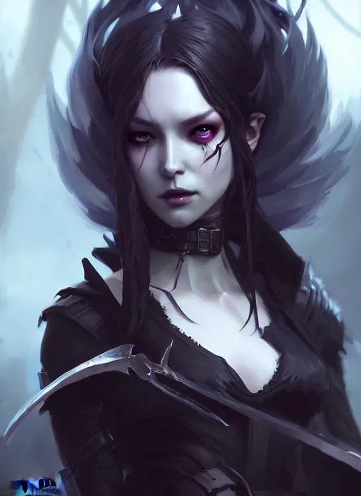 Image similar to character concept art of a dark fantasy female dark witch, key visual, realistic shaded perfect face, fine details, dystopian environment and background, by stanley artgerm lau, wlop, rossdraws, james jean, andrei riabovitchev, marc simonetti, and sakimichan, trending on artstation