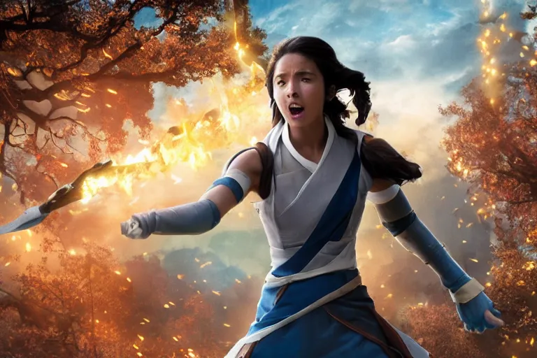 Image similar to live action film still of korra in the new fantasy movie, cinematic lighting