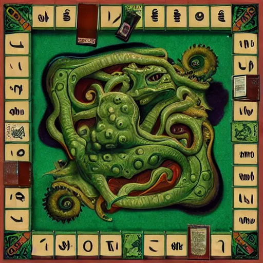 Prompt: eldritch scrabble board game cthulhu dagon rlyeh