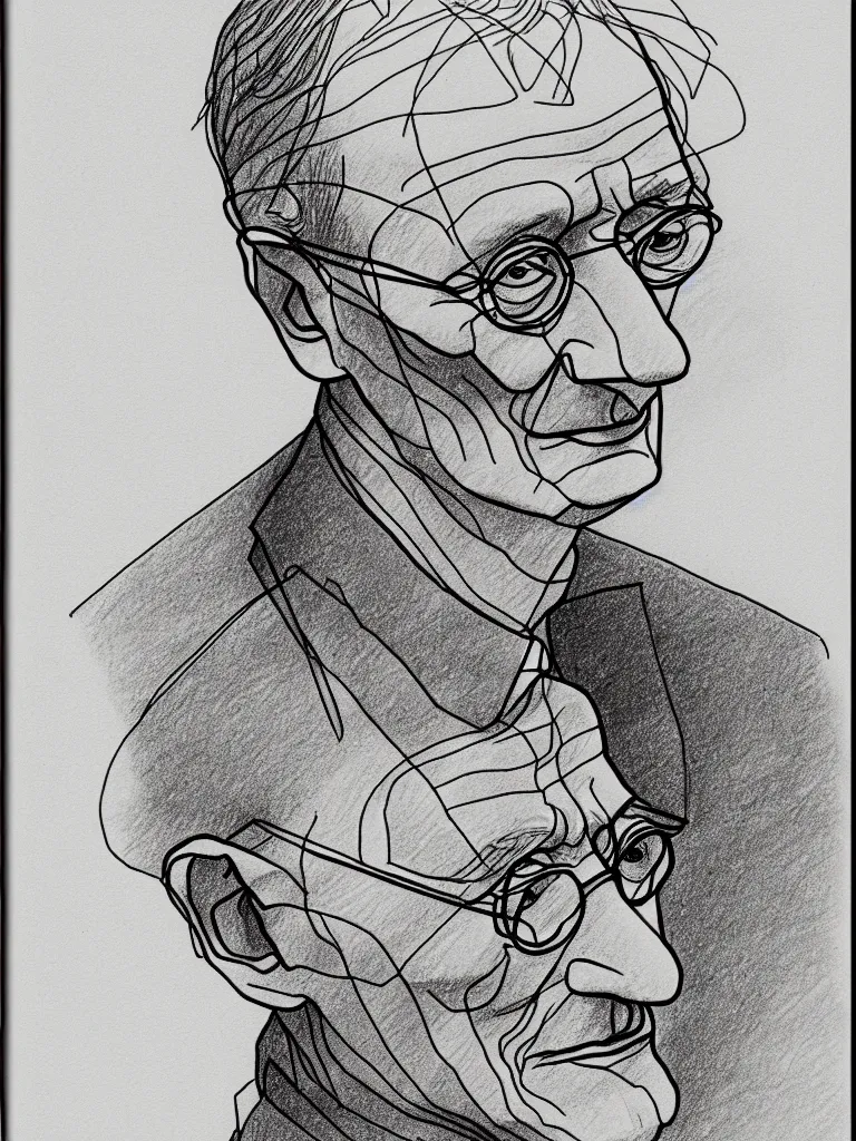 Prompt: wire lineart lines drawing of hermann hesse, bold lines, quick sketch