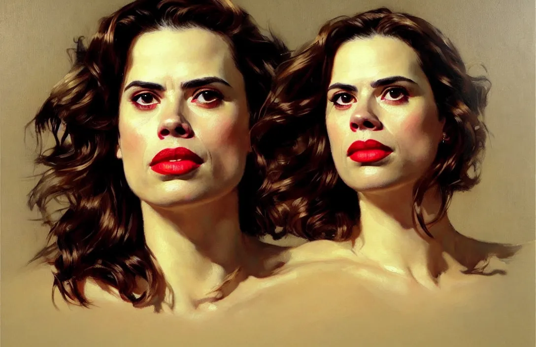 Prompt: portrait of hayley atwell!!!!!!!!!!!!!!!!!!!!!!!!!!!, detailed face, detailed painting, epic lighting, by ilya repin, phil hale and kent williams