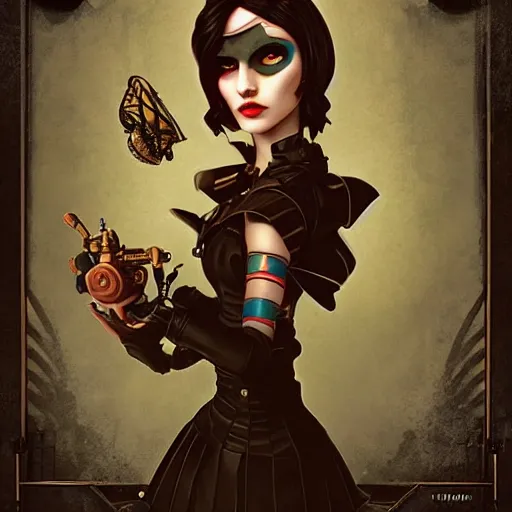 Image similar to Lofi Goth BioShock Steampunk portrait Pixar style by Tristan Eaton Stanley Artgerm and Tom Bagshaw