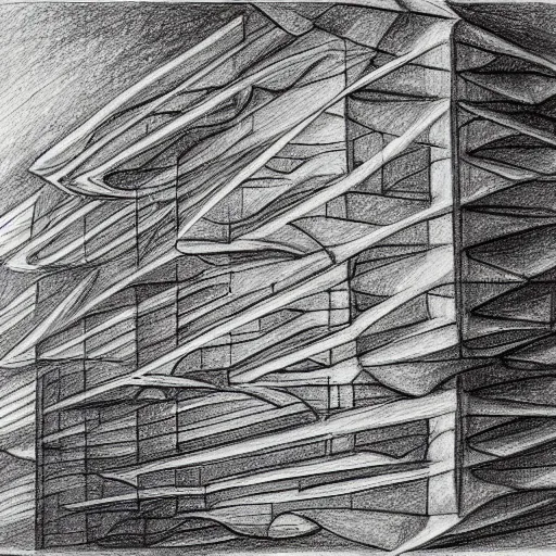Prompt: pencil drawing by Escher, abstract architecture, high quality, very beautiful 4K HD